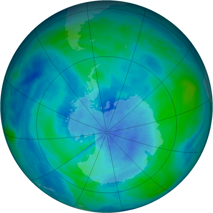 Antarctic ozone map for 09 March 1986